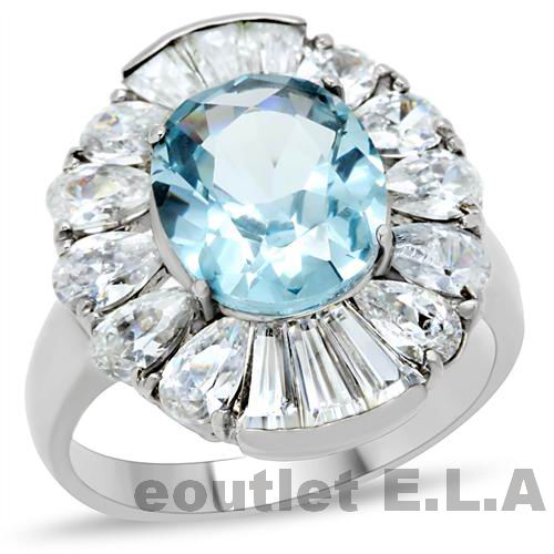 7.2CT CRT AQUAMARINE CLUSTER STAINLESS STEEL RING-size8/10